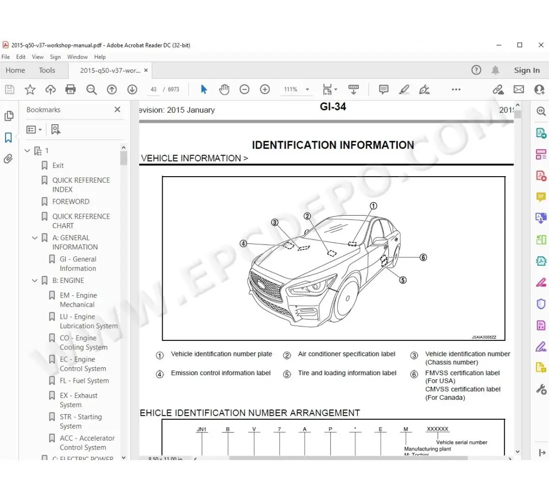 Infiniti Q50 2013 2015 service & repair manual